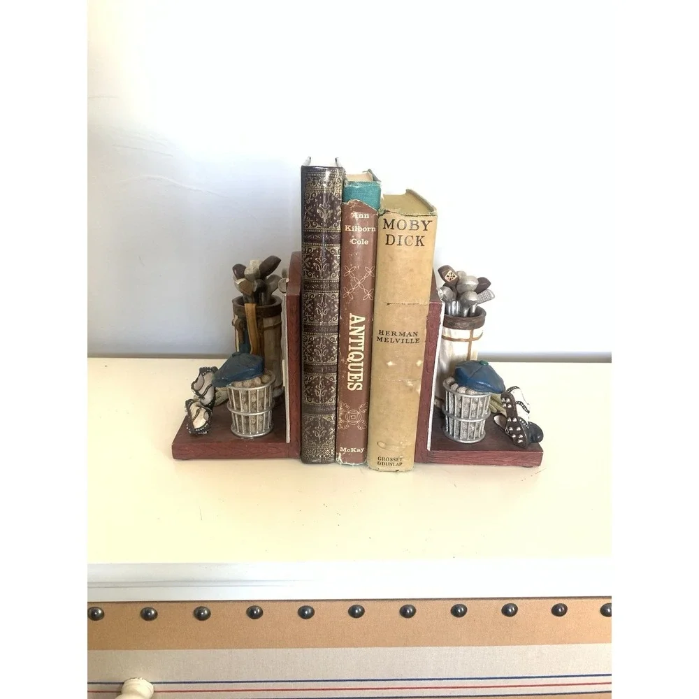 Highland Ridge Golf Bookends Resin Golfer Bag Clubs Shoes Man Cave Office Decor